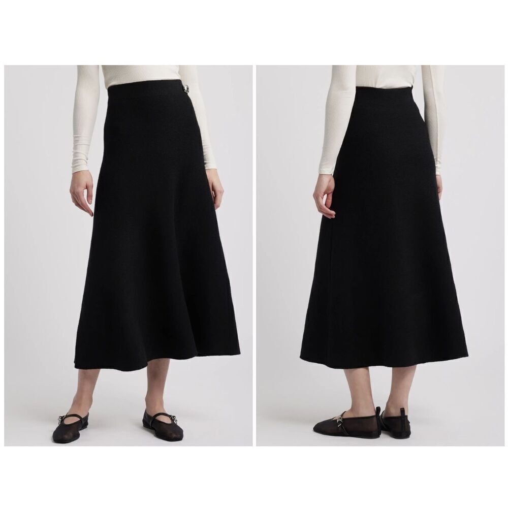 rag & bone Black Midi A-Line Skirt